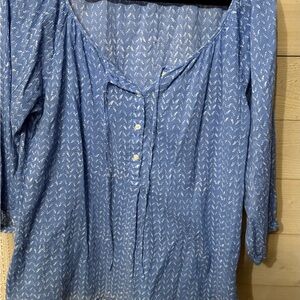 LOFT Blue Blouse with White Accents